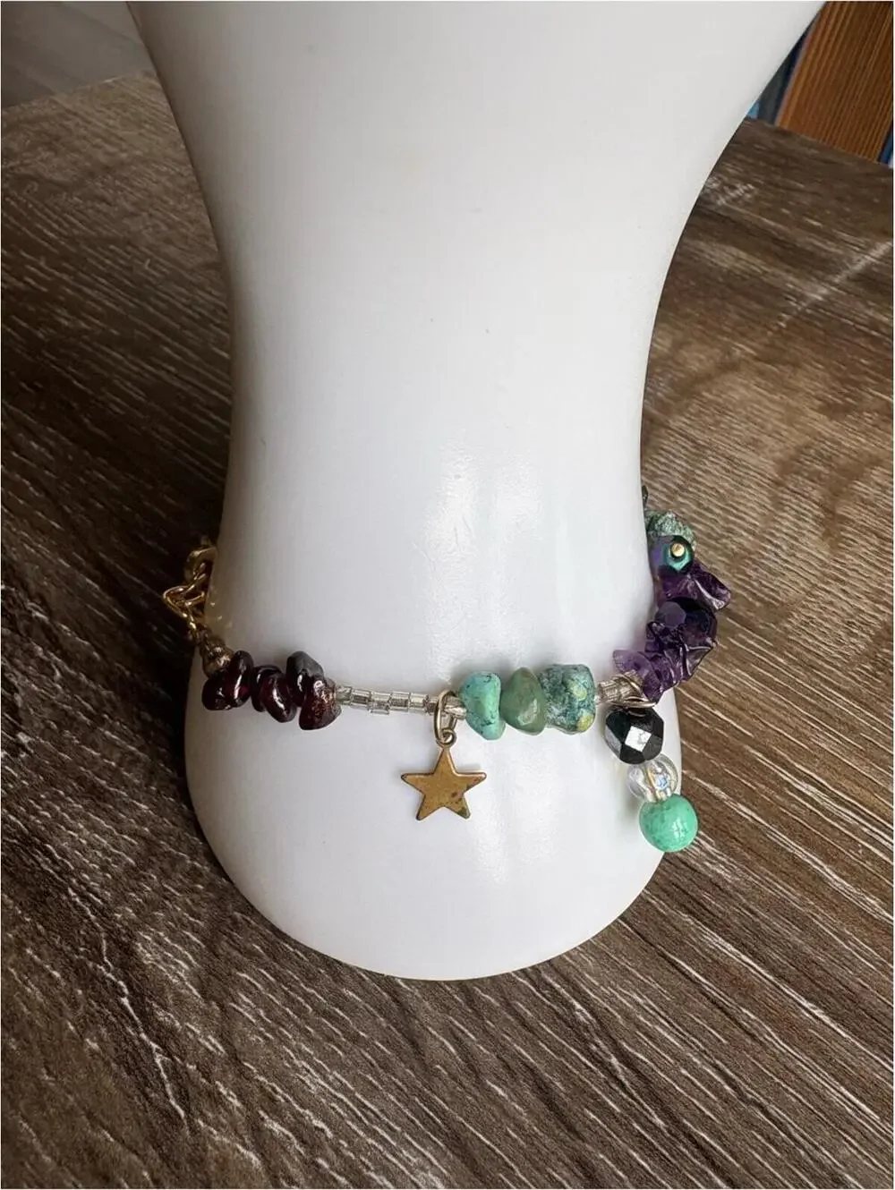 Handcrafted Multicolor Gemstone Charm Bracelet with Star Accent